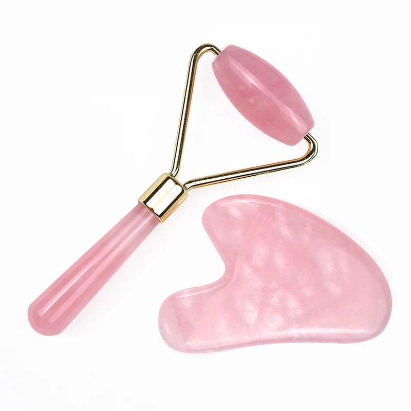 
100% Jade Body massage guasha rose quartz facial Massage Roller Pink stone crystal Jade Roller guasha set 