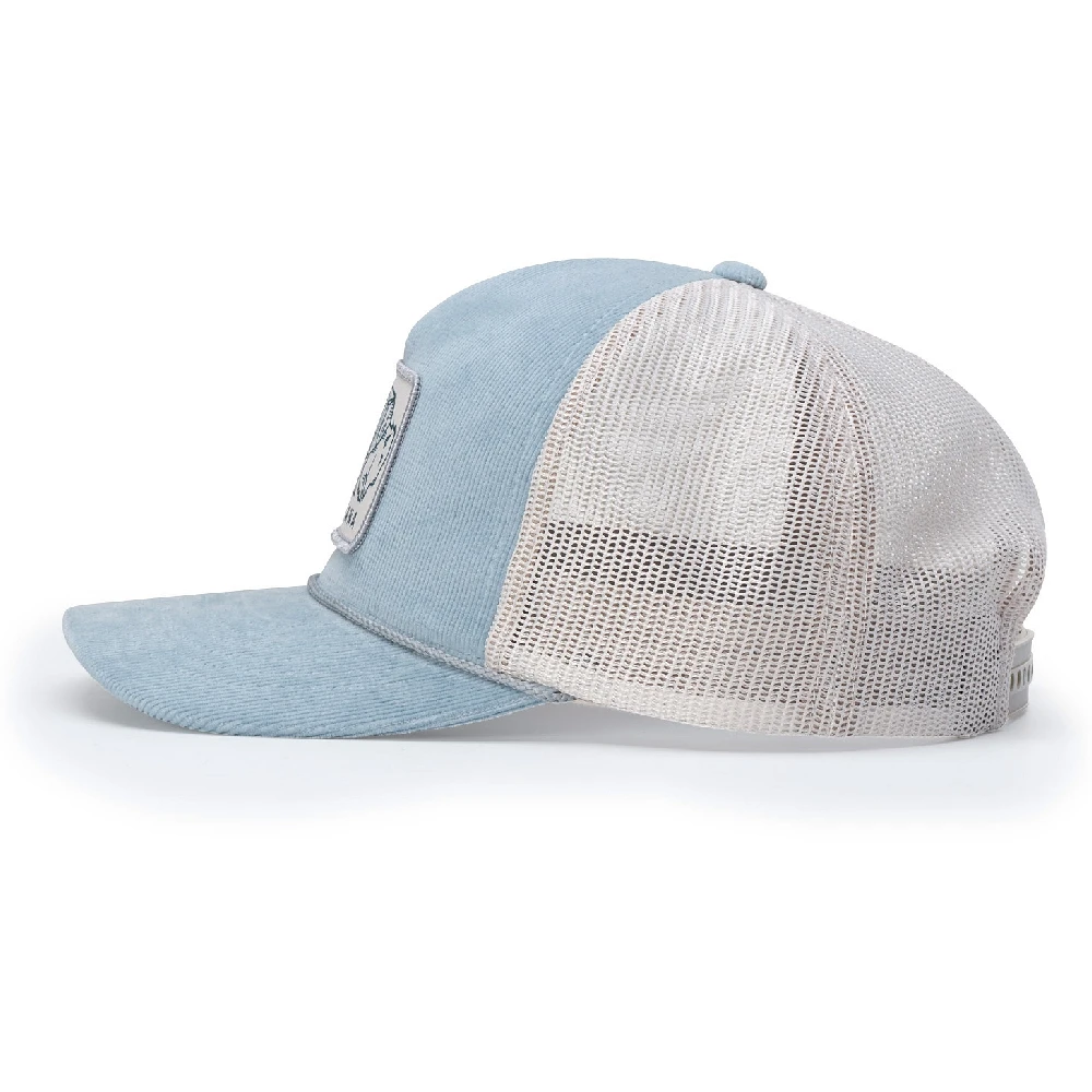 custom sports vintage hip hop high quality neutro corduroy patch sky blue 2 tone mesh trucker hat five panel in stock