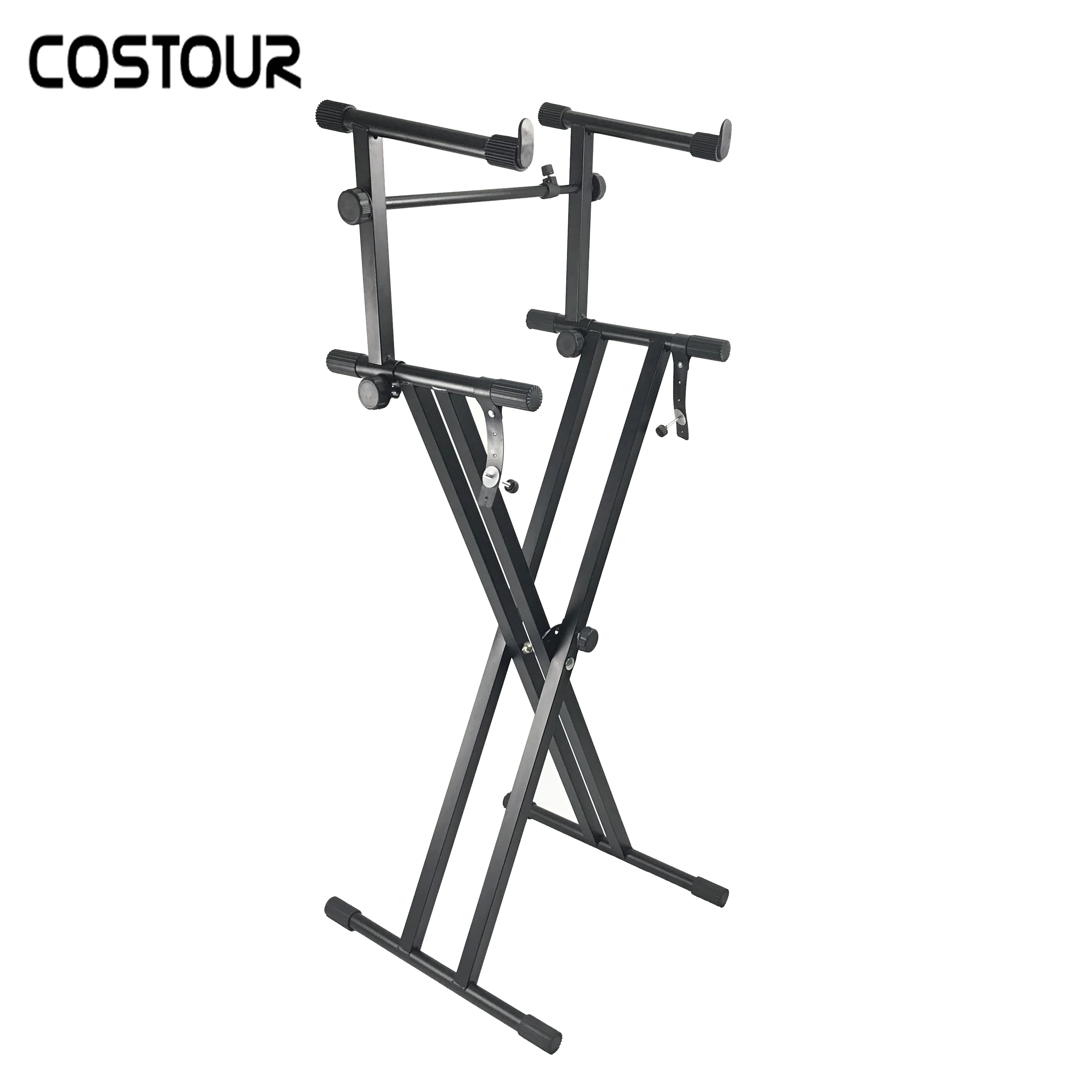 2-Tier X Style Dual Keyboard Stand Adjustable Electronic Piano Double Tube