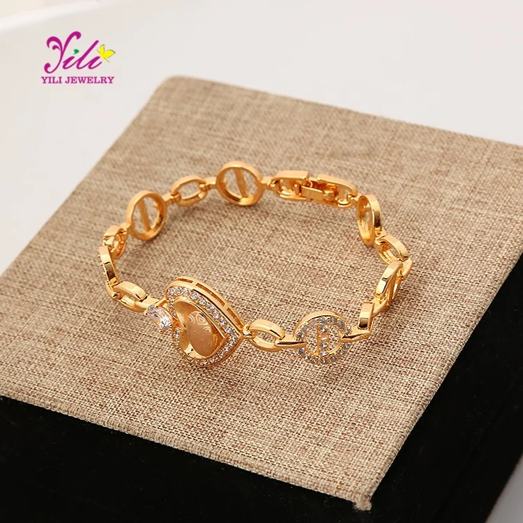 18k Gold Color Sexy Charm Fashion Jewelry Pakistan style laser pattern sweet love heart shape gemstone Bracelet for girls