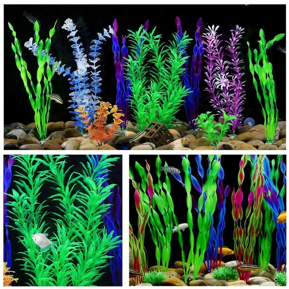 9 Pack Large Aquarium Plants Artificial Aquatic Plants, simulate Plants and Aquarium Landscape vividly (12inch)