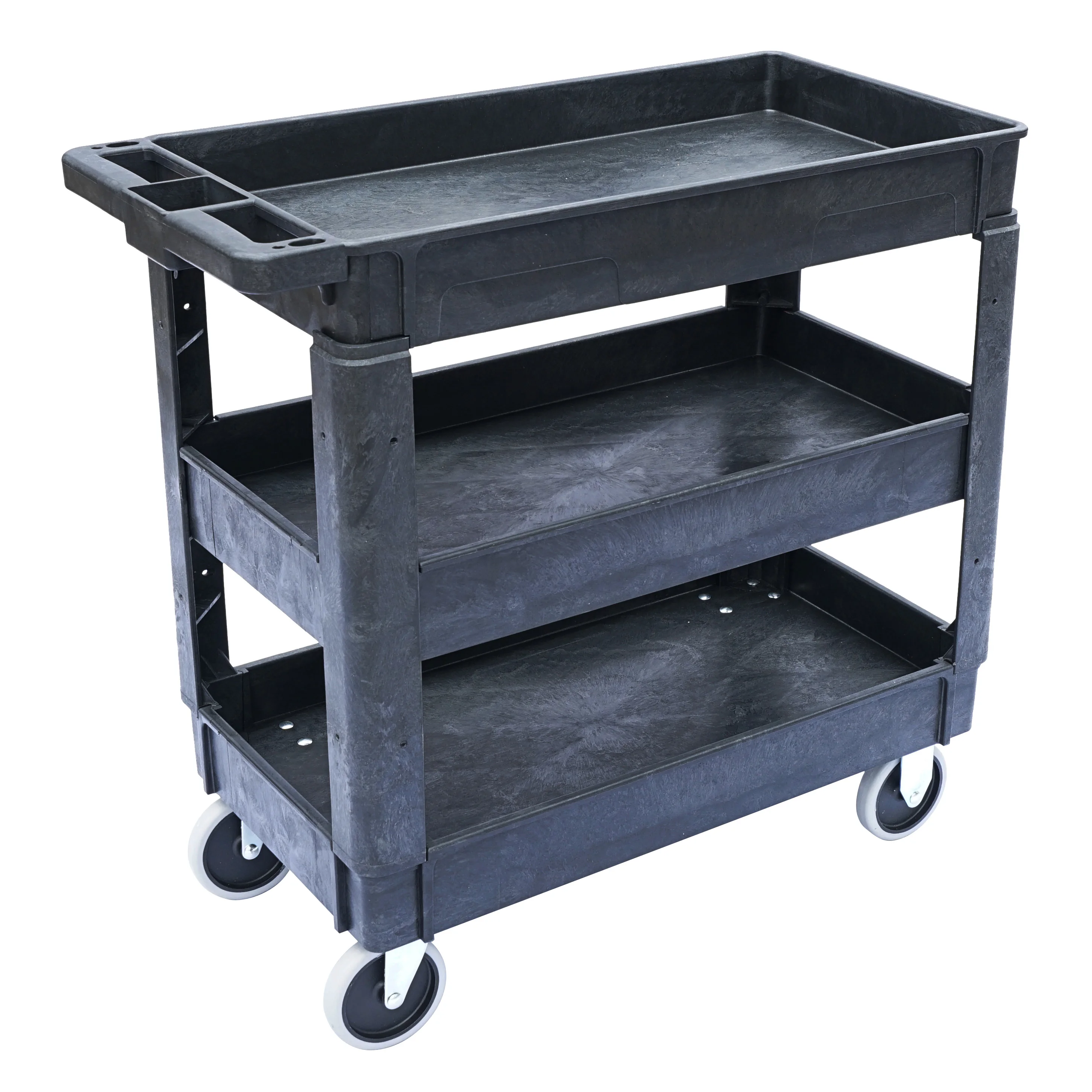 three shelf tool storage plastic service utility cart rolling tool cart