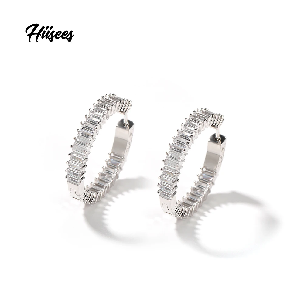 Small hoop fashion jewellery fringe earring baguette shape diamond zircon hoop moonstone earrings for women gifts