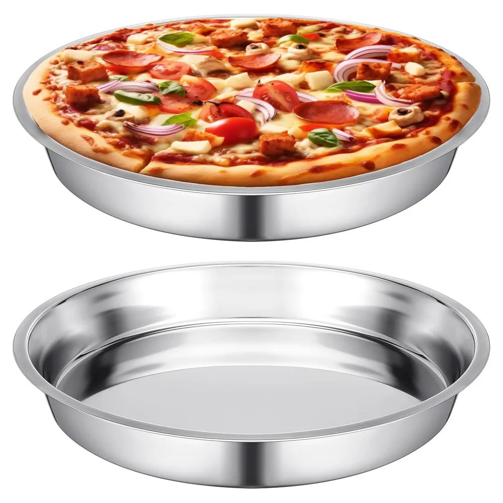 Oven Safe Metal Drip Pan Round Deep Dish Plates Roasting Baking Sheet Pan Stainless Steel Pizza Pan Tray