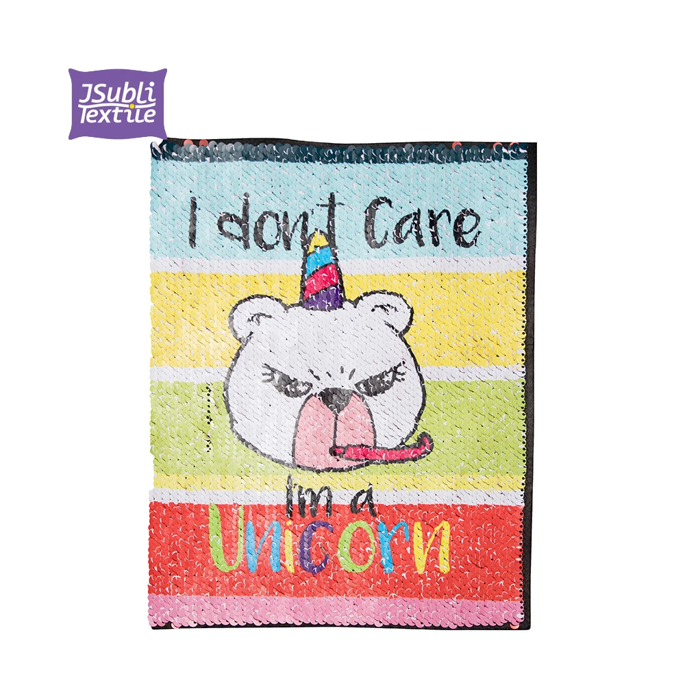 JSubli Textile custom sublimation Rect  Adhesive Black  with White  Flip Sequins patch