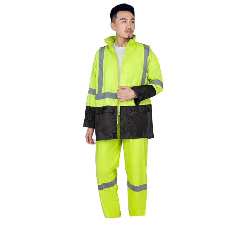 Wholesale reflective double layer food delivery oxford safety raincoat suit polyester pvc fabric rain coat set for work