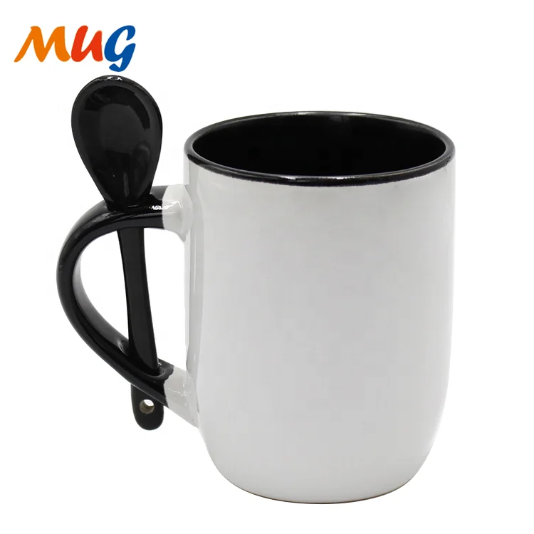 glazed ceramic spoon mug 12oz ceramic stoneware coffee mug with spoon in handle sublimation blanks coffee mug