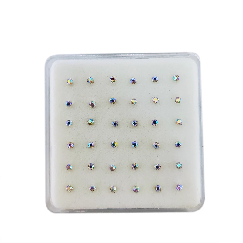 925 Sterling Sliver 2.5mm AB crystal Nose Stud Fashion Nose  piercing Jewelry