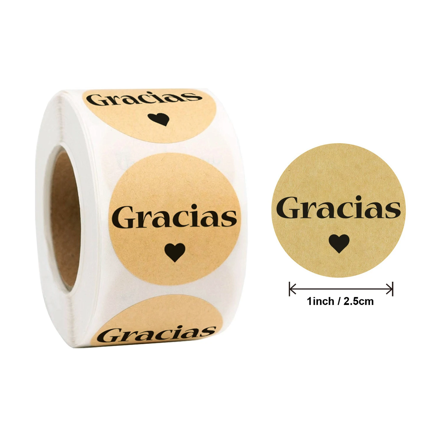1inch 500 pcs/roll round kraft paper GRACIAS stickers cake food packaging labels roll sealing decorative stickers etiquetas
