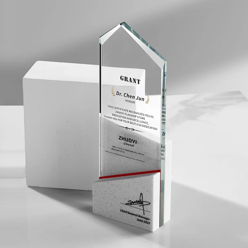 Creative Marble Personalized Customized Medal Excellent Employee Authorized Brand Award Annual Conference Crystal Trophy