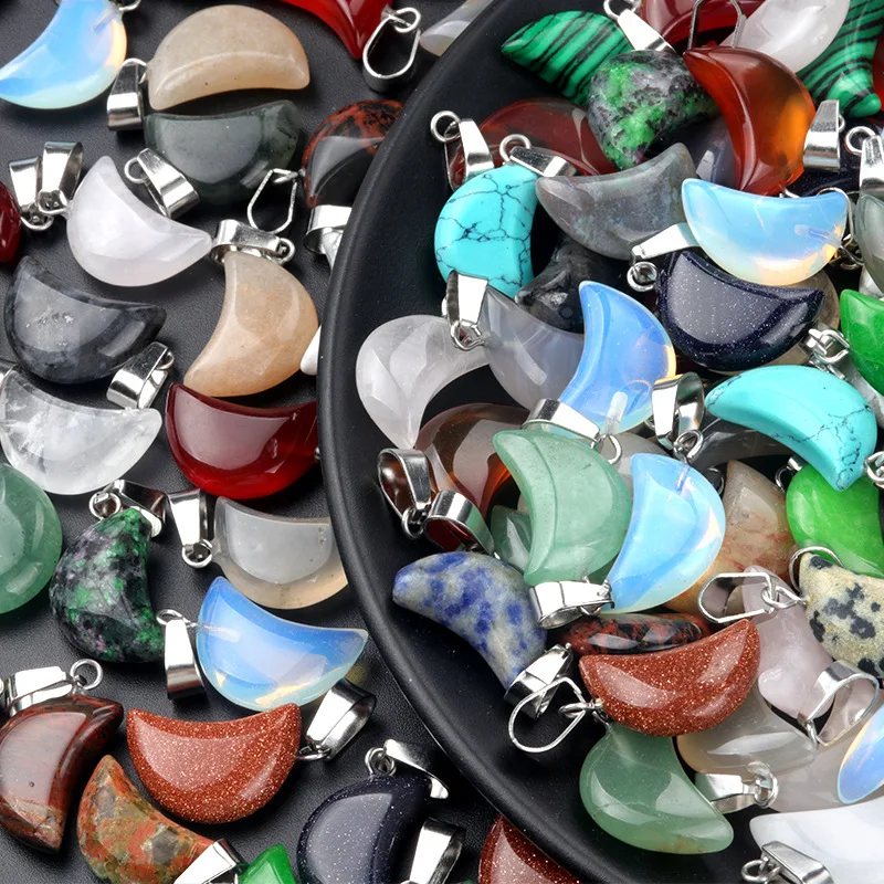 2cm Wholesale Sliver Moon Natural Stone Crystal Amethyst Pendant Quartz Pendants Charm for Necklace Jewelry Making