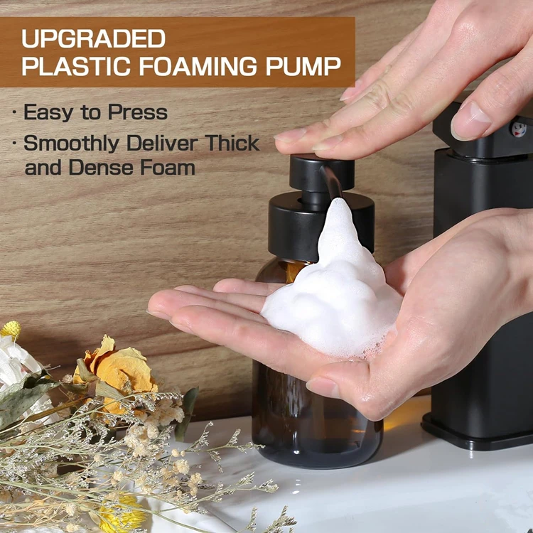 2 Pack Amber Glass Jar Soap Dispenser with Foaming Pump 8.5 oz Round Bottles Dispenser with Foaming Pump Support Customiztion