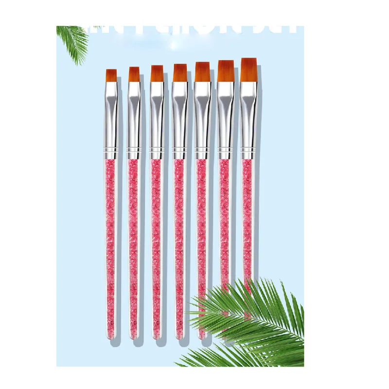 Professional Nail Kit Pink Diamond Flat Head Phototherapy UV Gel Pen 7pcs Nail Art Brush Set