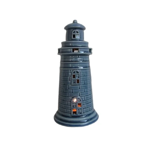 Керамический держатель для свечей маяк синий/белый 5