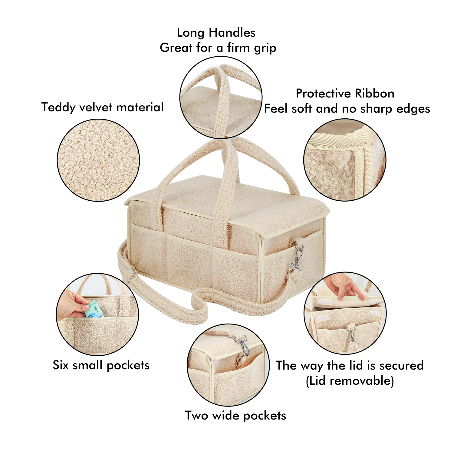 Large Teddy Fleece Diaper Caddy Organizer for Baby, Portable Baby Basket with Handles, Baby Gift Basket for Newborn