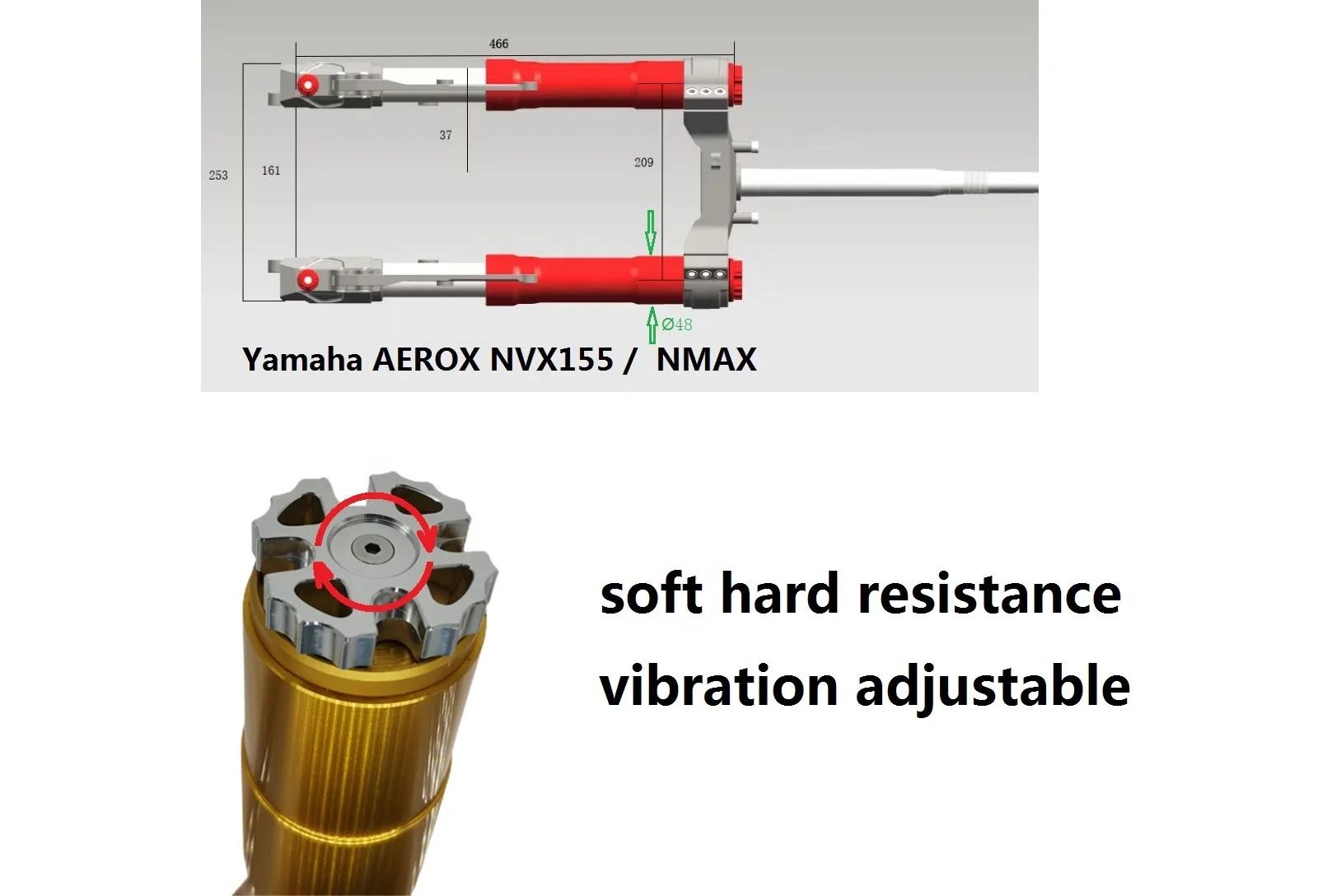 CNC 7075 Alu modification scooter ADJUSTABLE UP SIDE DOWN FRONT FORK SET WITH STEERING T BRACKET (48MM) for YAMAHA NVX Aerox 155