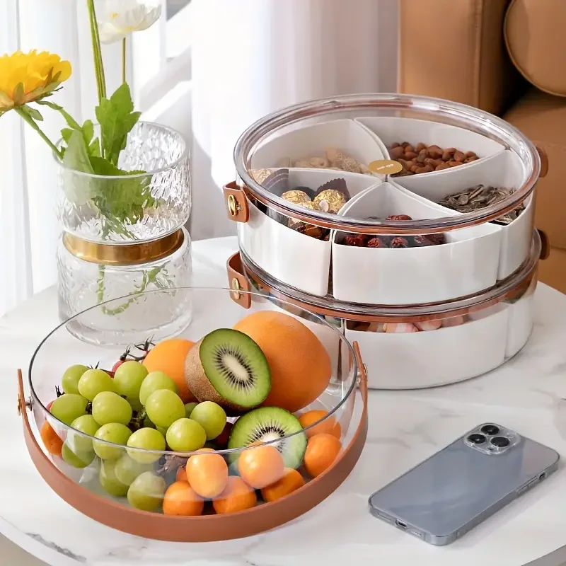 Clear Plastic Grid Food Storage Box with Dividers for Candy Snack Dried Fruit Veggie Plate Tray