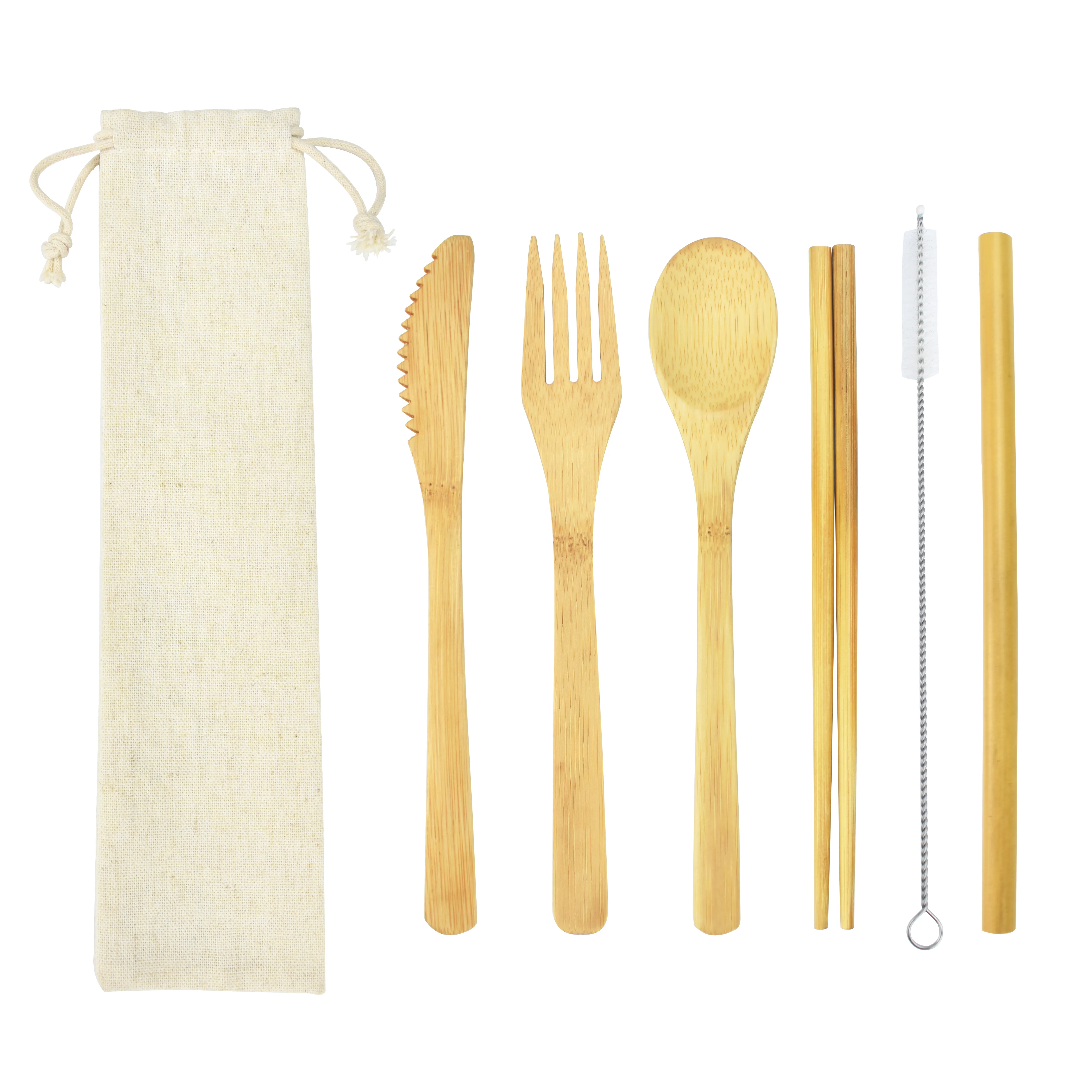 
Reusable Camping Travel Flatware 100% Natural Bamboo Material Knife Fork And Spoon Bamboo Fiber Cutlery Set 