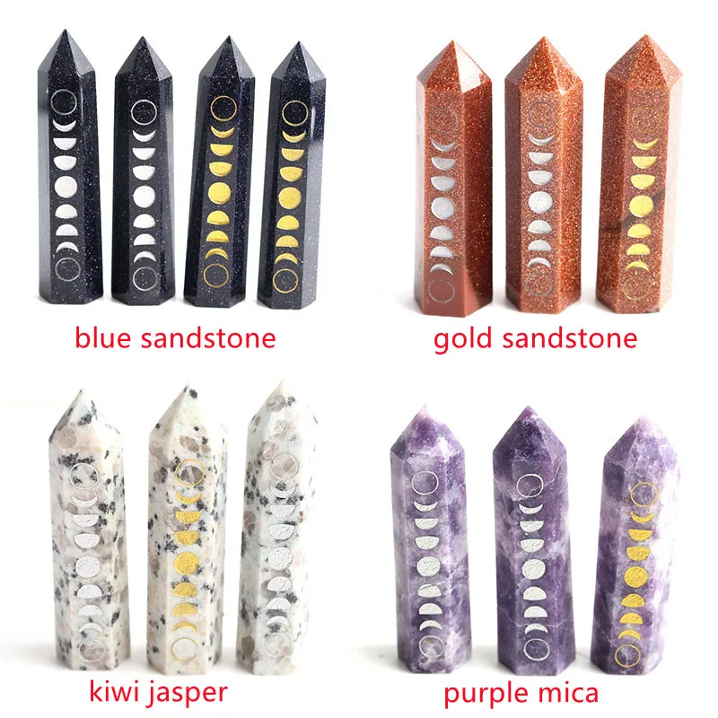Камни-чакры для медитации, обелиск, резные лунные фазы, меняющие кристалл, волшебная палочка, лечебный подарок, украшение для дома