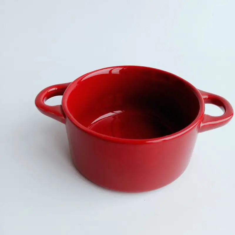 
Wholesale hand made Red ceramic ramekin stoneware mini casserole with lid and handles 