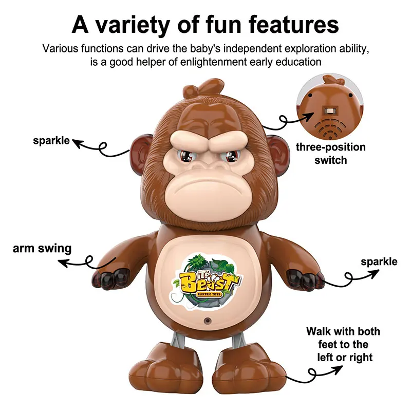 Cute Gorilla Animal Walking Musical Toys Educational Baby Dancing Robot Toys for Kids