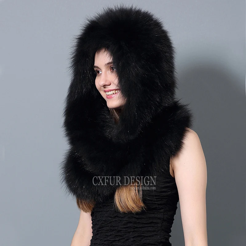 CX-C-87C Beanie Women Black Color Winter Russian Style Fox Fur Hat