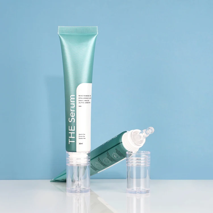 Custom Soft Plastic Cosmetic Eye Cream Tube Skincare Container Essence Squeeze Packaging Tube With Clear Dropper Applicator