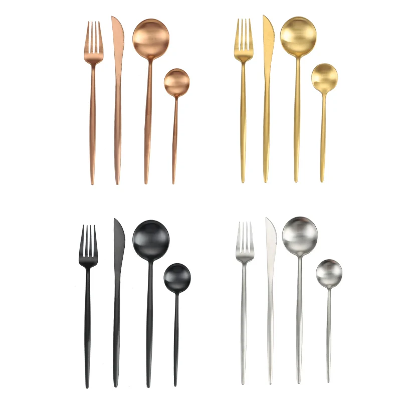 High quality Stainless steel 304 gold flatware matte gold spoon fork knife cutlery set gold flatware set