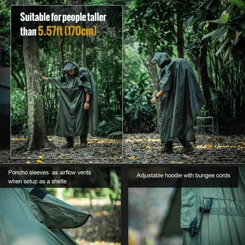 Outdoor Camping Rainwear Tent Polish BC tent multifunctional poncho shelter pyramid tent weatherproof cloak
