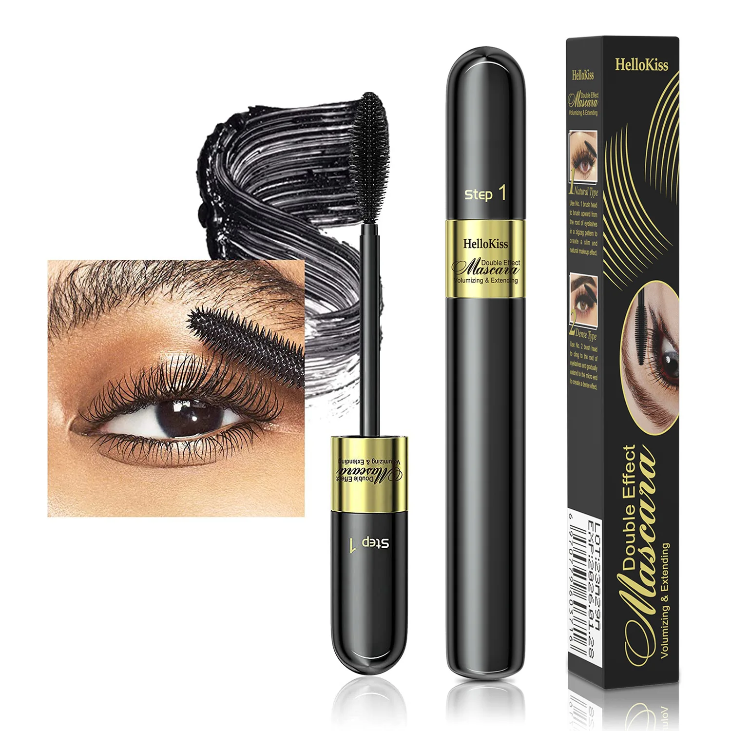 HelloKiss Wholesale Oem 2 in 1 Makeup Mascara Volume 4D Fiber Curling Eyelashes Waterproof Vegan Vibely Mascara