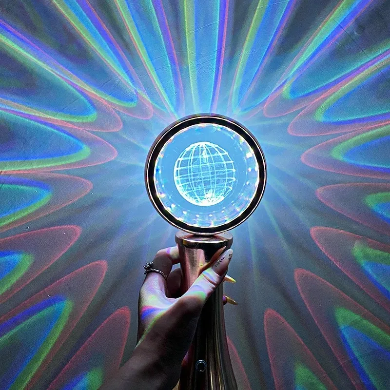 3D Crystal Globe Rotating Night Light RGB Charging Modern Simple Desktop Projection Ambient Light