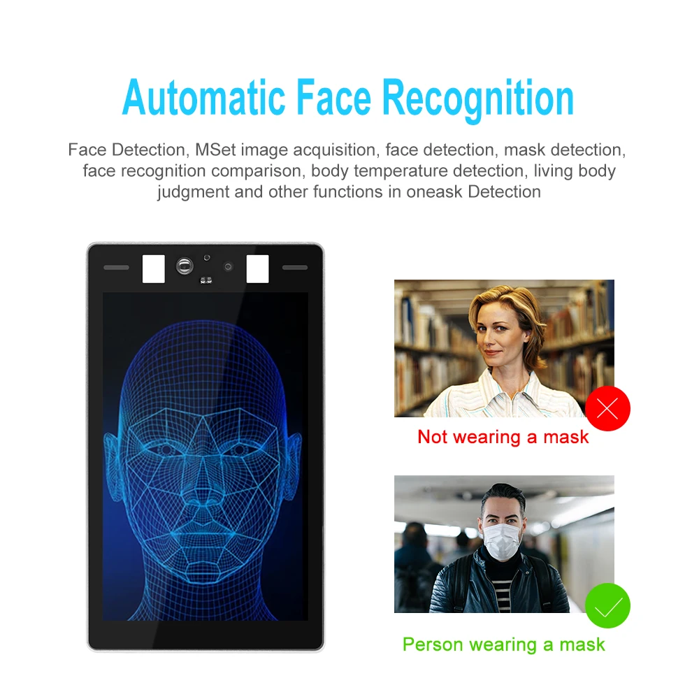 JideTech supports 8inch facial recognition thermal scanner for temperature detection and alarm used