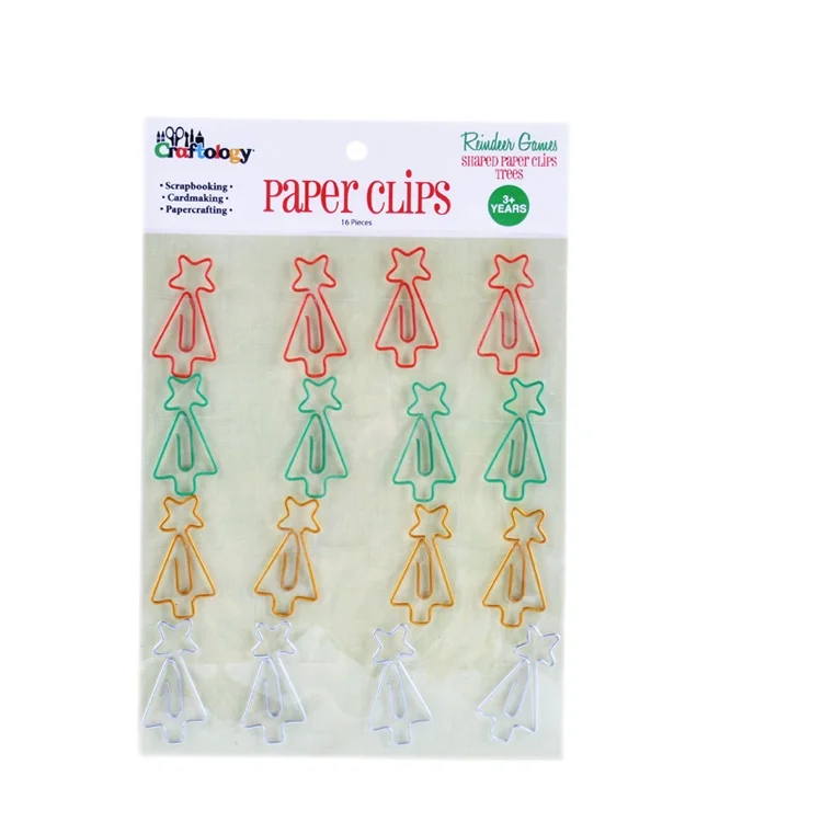 Papercrafting 16pcs 38mm colored tree shaped paper clips