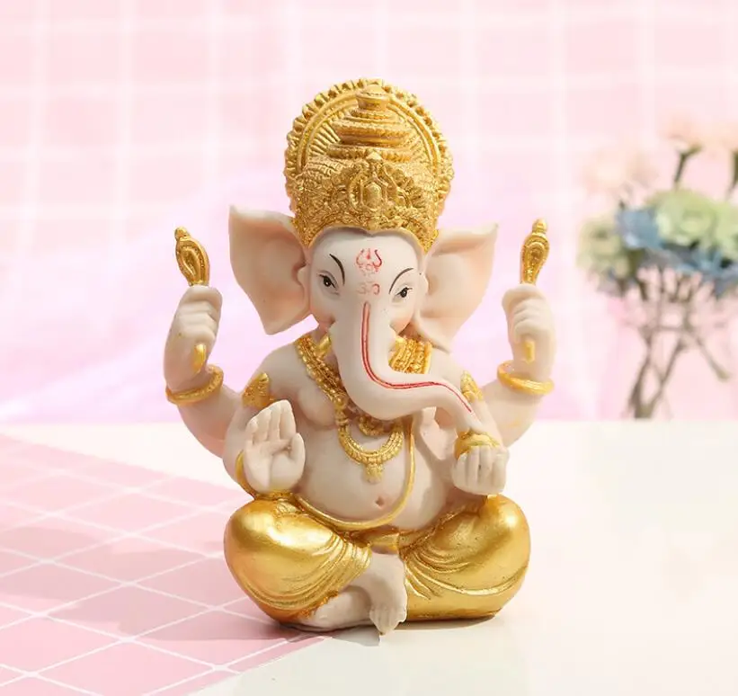 NEW DESIGN  INDIAN ELEPHANT GOD SITTING RESIN  GOLD ELEPHANT GANESH TEMPLE DECORATION TABLE BUDDHIST INDIAN ANCIENT GANESH GOD