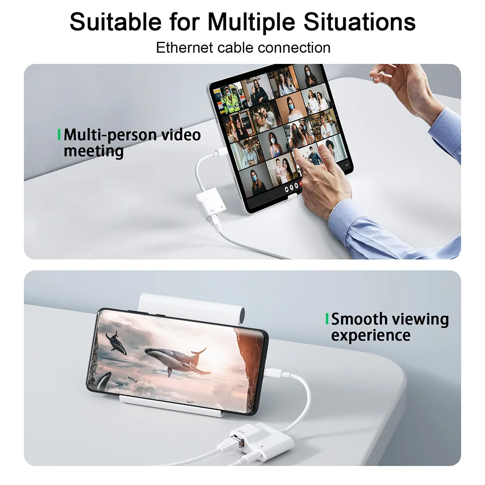 USB C to Ethernet Adapter Type C to LAN Gigabit Ethernet RJ45 Network Adapter Wired LAN converter for iPad Android Mackbook Pro