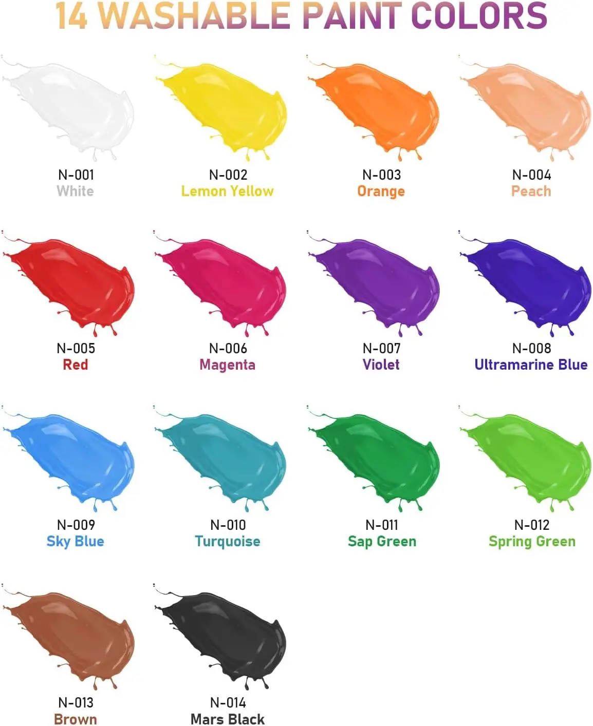 14 Colors Large Washable Paint Set for Kid (16.9 oz,500 ml) Acrylic Bulk Supplies Non Toxic Children Tempera for Art Craft DIY