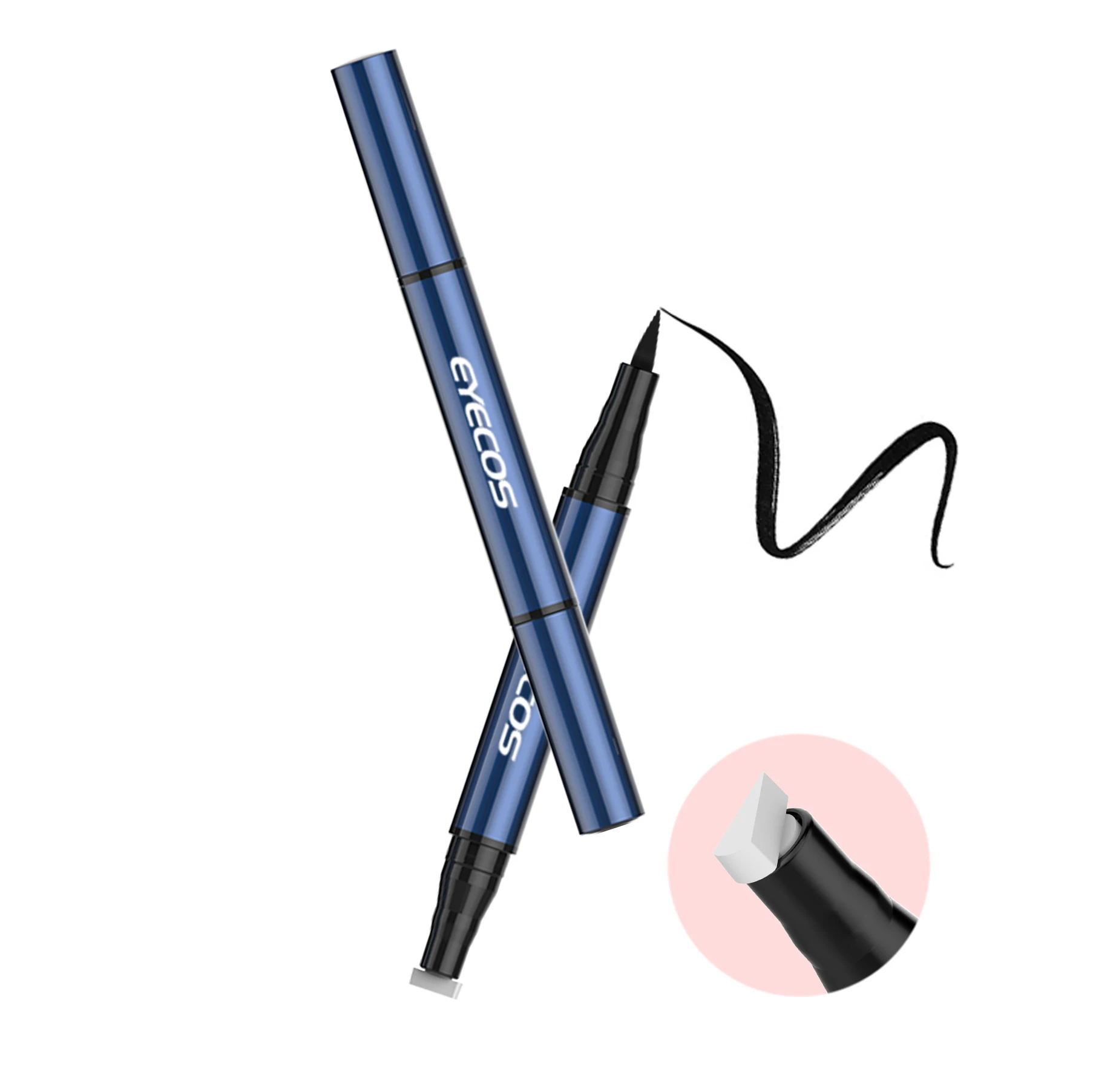 New double head black 2 plus 1 triangular figure waterproof and oil proof Eyeliner Pen