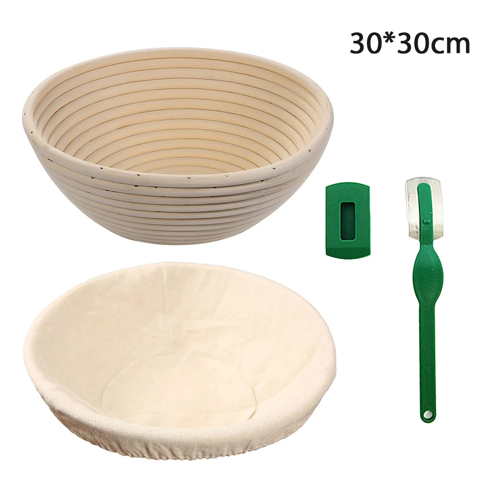 
Round Natural Rattan Fermentation Basket Country Bread Baguette Dough Proofing Proving Baskets with Cloth Cover Bakery 
