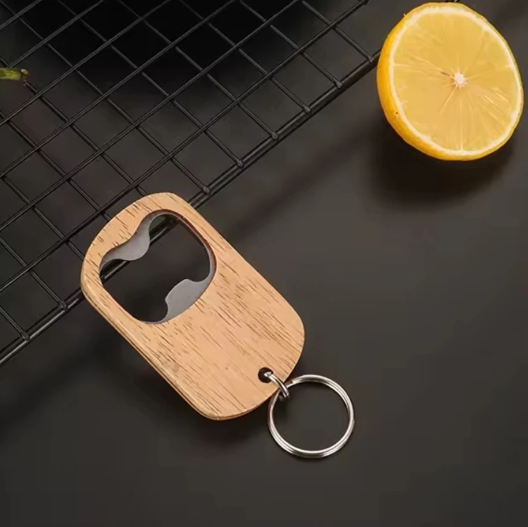 Portable Soda Beverage Opener Customized Jar Opener Keychain Wooden Beer Bottle Opener