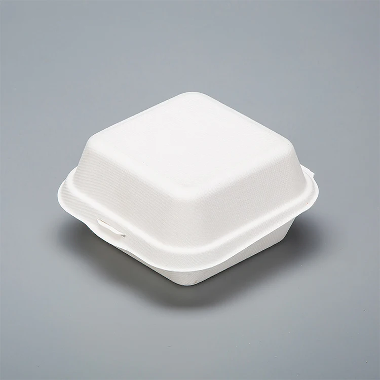 Biodegradable Brown Lunch Food Hamburger Clamshell Burger Paper Box 6 7 8 Inch Disposable Sugarcane Bagasse Paper Plates Bowls