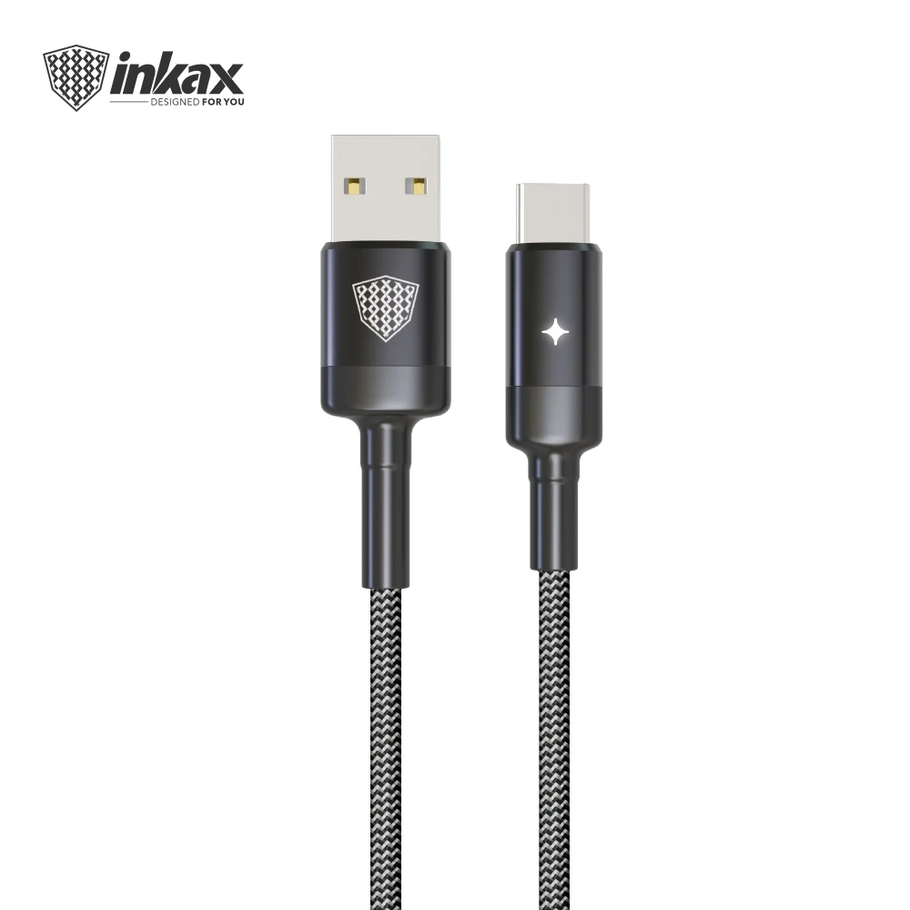 2020 New Hot sale inkax CK--109-TYPE C 1M 2.4A  Aluminum Alloy  Fast Charging Cable With Indicator Light For Type-C Braid Jacket