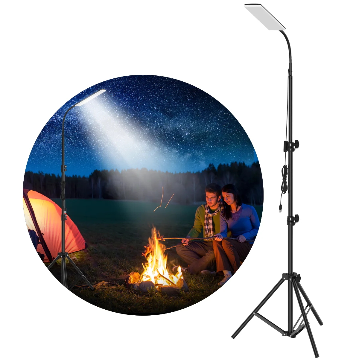 2022 Multifunction Portable LED Camping Lantern Adjustable Tripod Stand Pole Outdoor Work BBQ USB Light Powerful Light