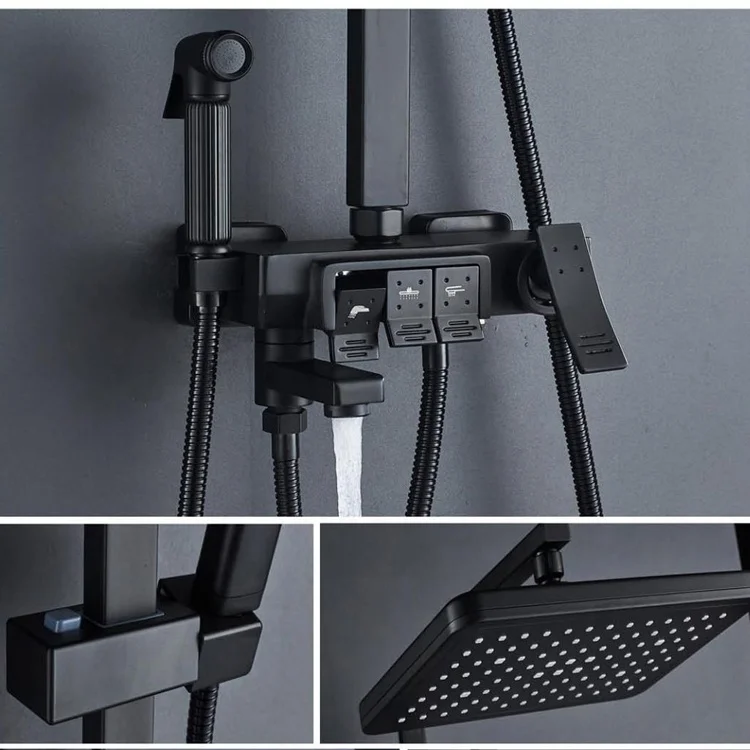 New Design Multifunctional Black  bathroom Portable Shower Set Wall Mounted Rain Shower