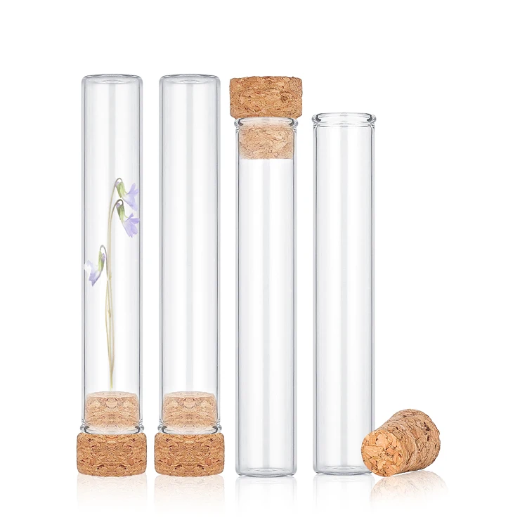 25ml Custom Logo Wide Mouth Tube Small Transparent Vials Mini Glass Bottles With Cork Stopper Lids