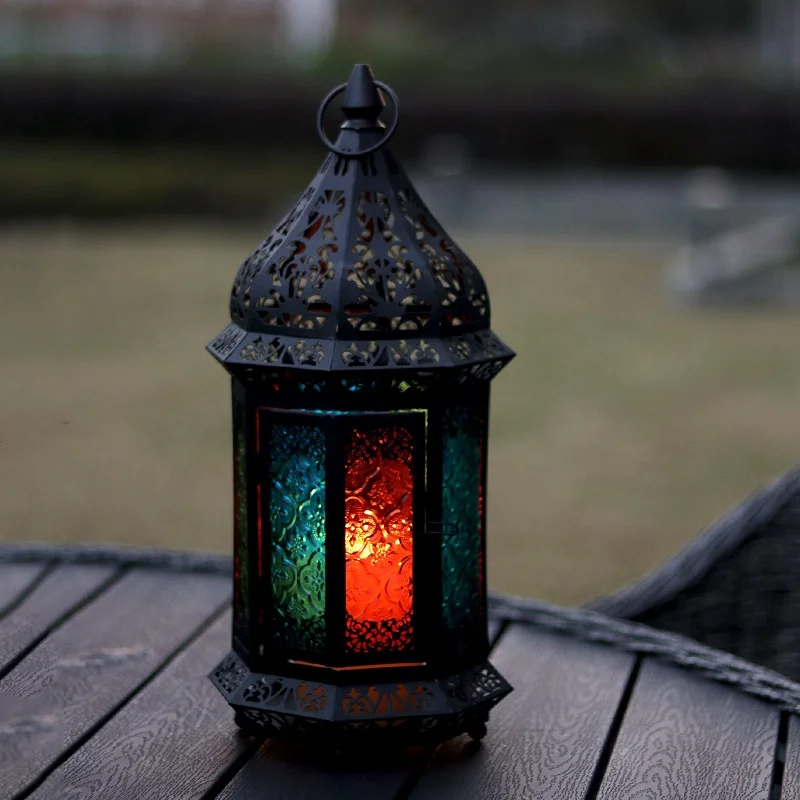 Moroccan Candle Lantern For Home Decor Colored Glass Antique Metal candle lanterns Indoor And Outdoor Garden use Lanterns.