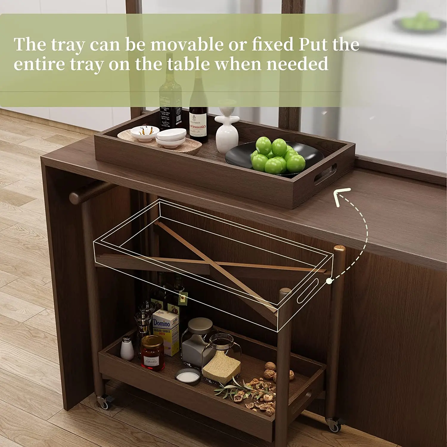 2021 New Kitchen wooden Storage bar Cart with Wheels and Handles