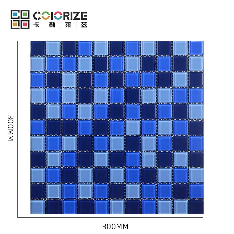 Colorize square mosaic swimming pool tiles Mix Blue swimming pool pattern mosaic glass material glossy crystal mosaic supplier
