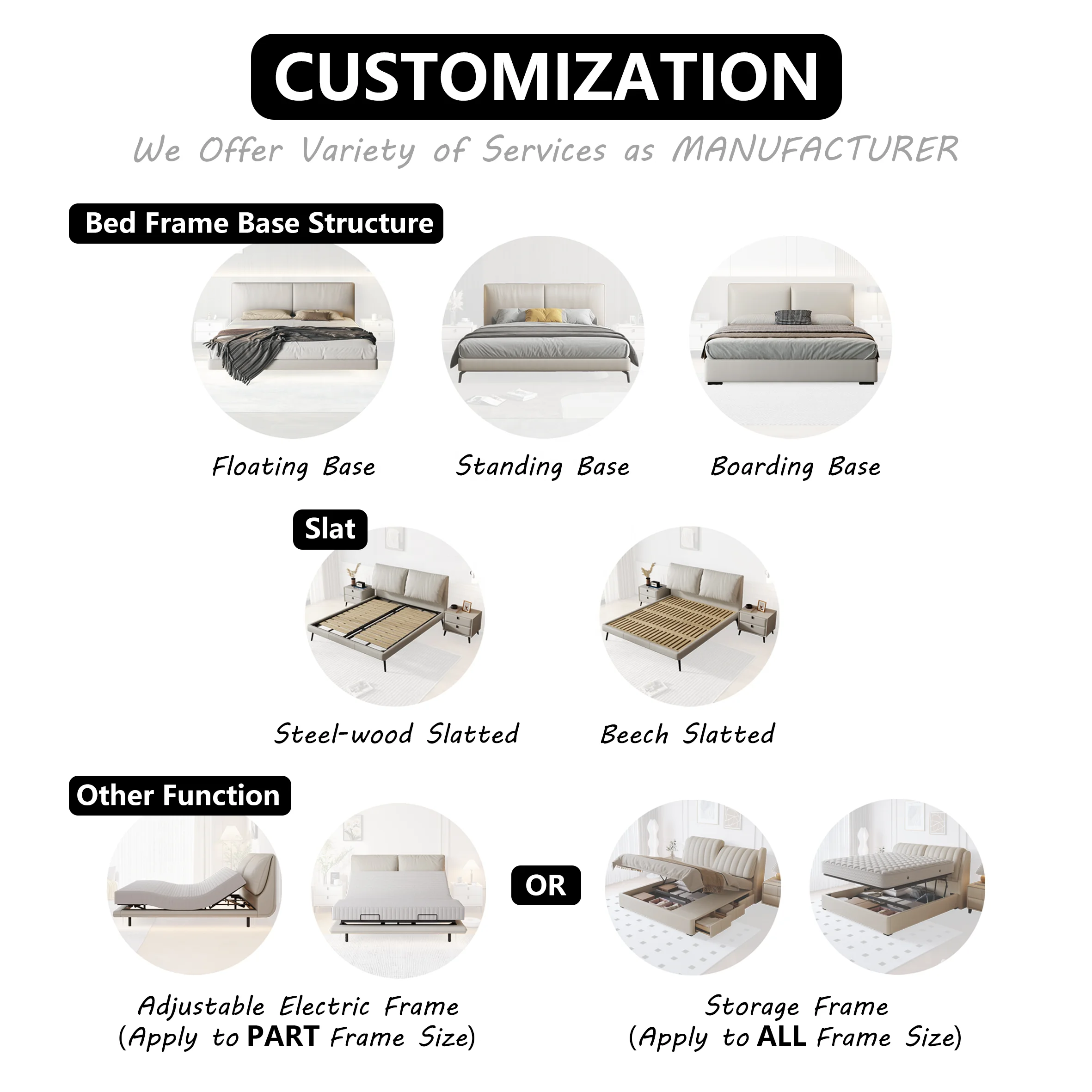 Cow Leather Up-holstered Beds Customized Color Queen Full Space Storage Bed Floating King Size Bedding Set with Nightstand