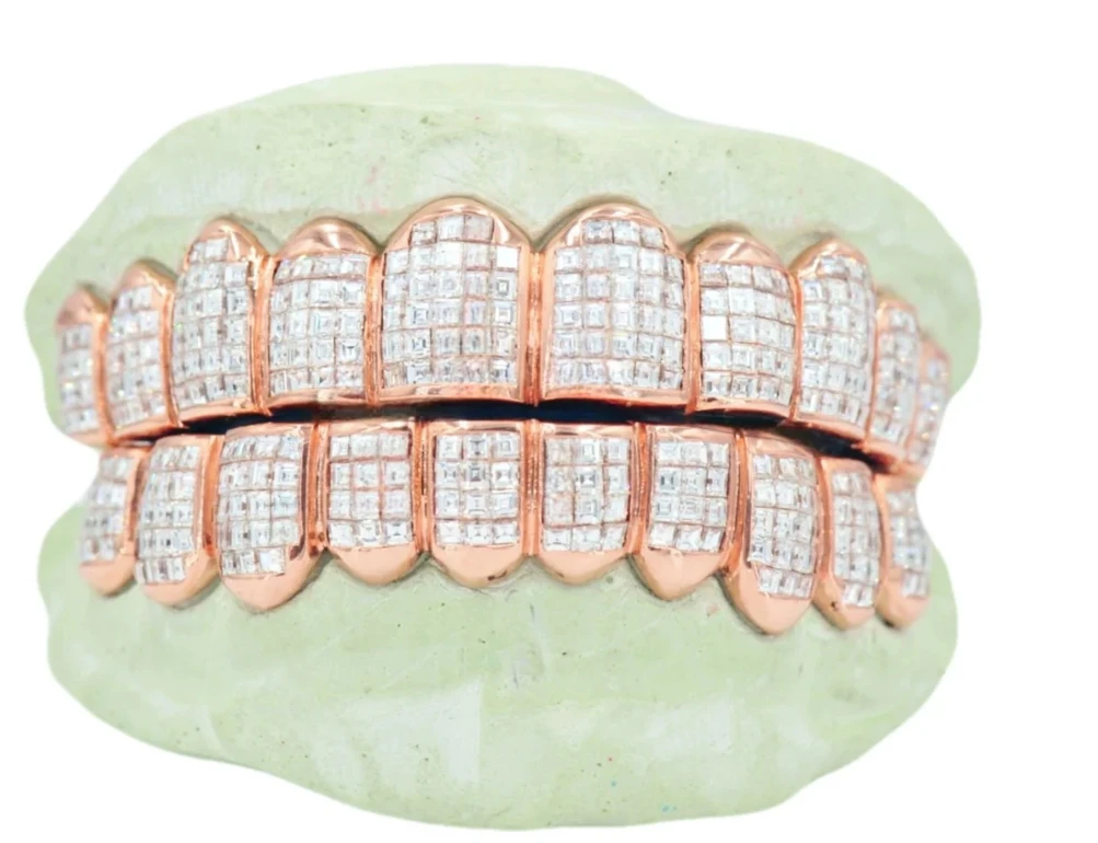 VVS Invisible Setting Diamond Teeth Top & Bottom Princess Cut 10k Gold s925 Silver Iced Out Moissanite Grillz Fine Jewelry