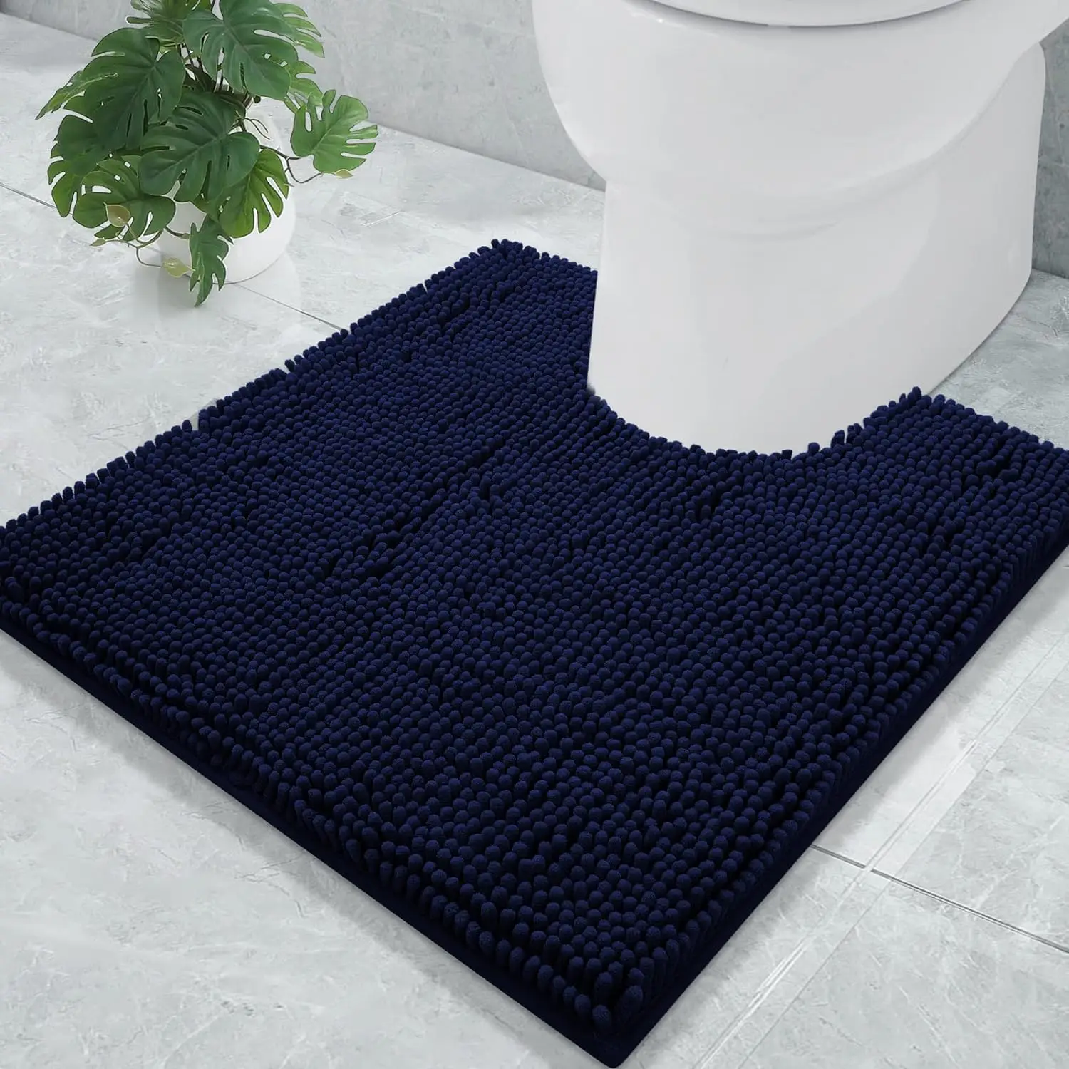 smiry Chenille U-Shaped Toilet Bathroom Rugs, Soft Absorbent Non-Slip Contoured , Machine Washable Contour Bath Mats for (20#34;